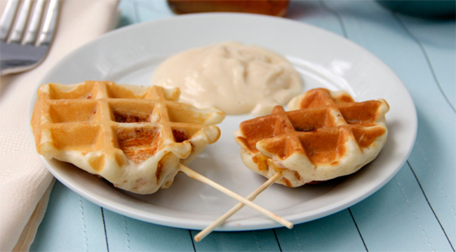 Chicken and waffles on a stick