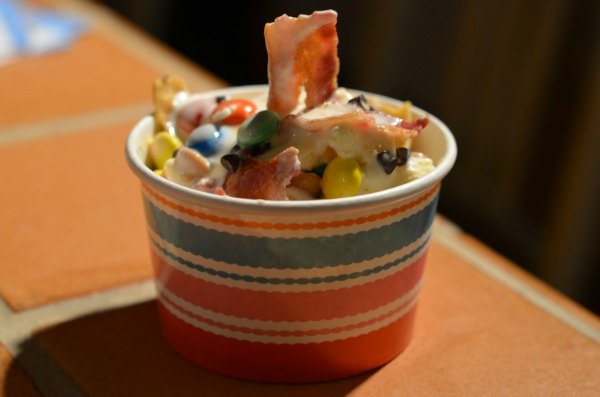 Ice cream with bacon topping