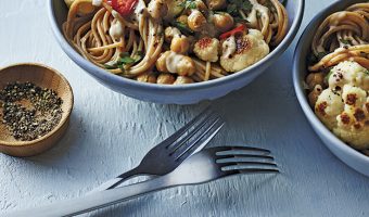 Roasted Cauliflower & Chickpea Whole Wheat Spaghetti Bowl